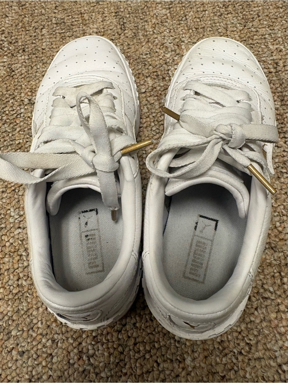 Puma White Low-Top Sneakers with Gold Lace Tips